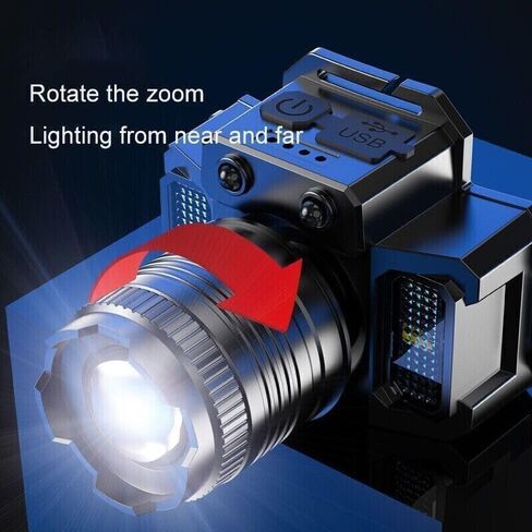 Wrrozz Headlamp Rechargeable Head Lamp LED, Super Bright Motion Sensor Head Light with Red/White/Blue Light, Waterproof Adults Forehead Flashlight Headlight for Camping, Running, Hiking, Fishing in Kuwait