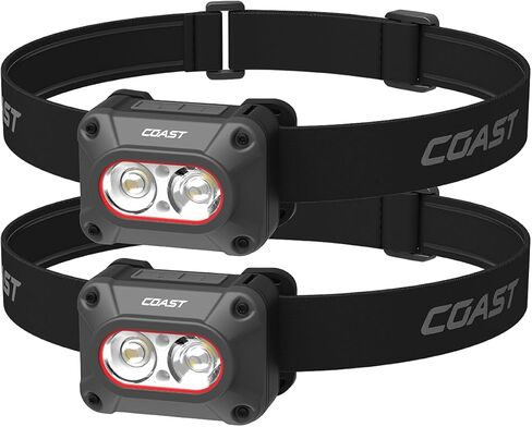 Coast FLX10R 1000 Lumen مقاوم للماء USB-C مصباح أمامي LED قابل لإعادة الشحن، أوضاع الضوء الأحمر والأخضر، الفيضانات والبقع، عبوتان in Kuwait