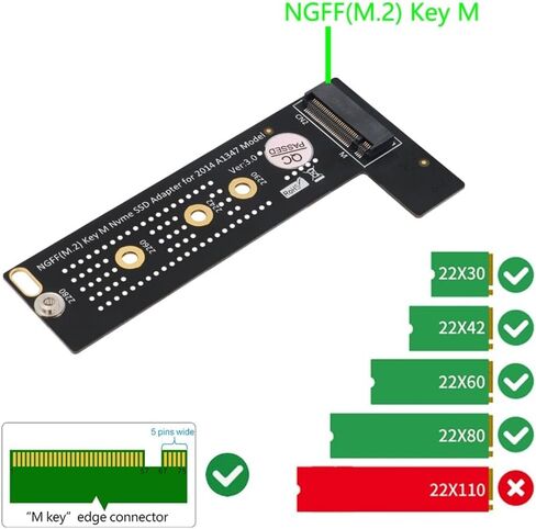 محول PCI-E M.2 NVME SSD لنظام التشغيل OS Mini A1347 - لطراز 2014، يدعم تحويل 2280/2260/2242/2230 PCIe M-Key NGFF SSD in Kuwait