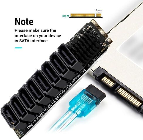 cablecc PCI Express NGFF NVME M-Key to 8 Ports Sata 6Gbps Adapter Converter Hard Drive Extension Card 2280 in Kuwait