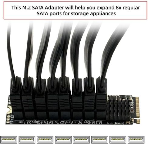 cablecc PCI Express NGFF NVME M-Key to 8 Ports Sata 6Gbps Adapter Converter Hard Drive Extension Card 2280 in Kuwait