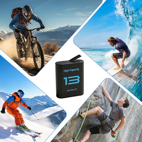 طقم شاحن بطارية متوافق مع كاميرا GoPro Hero 13 باللون الأسود، 3 بطاريات قابلة لإعادة الشحن بقدرة 2800 مللي أمبير في الساعة + ملحقات كاميرا بديلة لكابل من النوع C in Kuwait