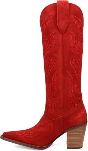 femflame Cowboy Boots for Women Knee High Boots Suede Vintage Western Boots Pull On Women's Cowgirl Boots with Pointed Toe Chunky Heels Embroidery Zipper for Daily Party in Saudi Arabia