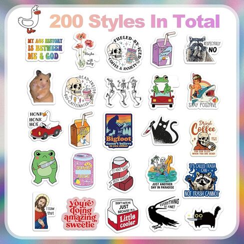 200 قطعة من ملصقات Frienda المضحكة للبالغين ملصقات ثلاثية الأبعاد مضحكة Dumpster Skeleton Duck ملصق فينيل مقاوم للماء للكمبيوتر المحمول، زجاجة مياه، الهاتف، الكتاب الإلكتروني، سجل القصاصات، الأمتعة، بدون تكرار in Kuwait