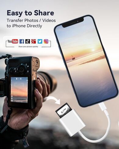 قارئ بطاقة USB C إلى SD لهاتف iPhone 15 16 17، محول بطاقة SD USB من النوع C معتمد من Apple MFi مع فتحات ذاكرة SD MicroSD مزدوجة لأجهزة iPad/MacBook/Mac، عارض كاميرا عالية السرعة in Kuwait