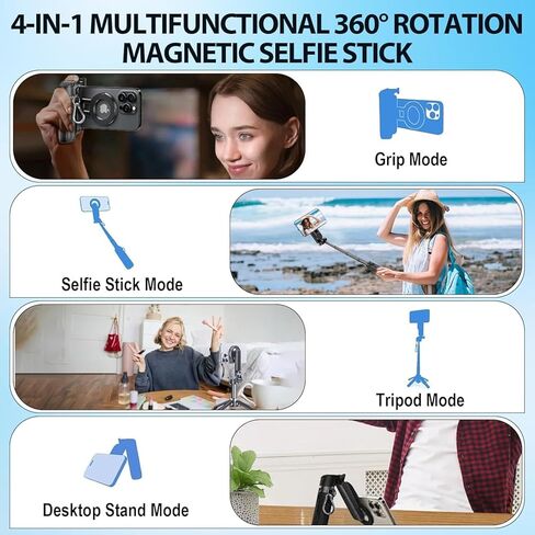 4-in-1 Multifunctional 360° Rotation Magnetic Selfie Stick Universal Magnetic Phone Tripod with Wireless Remote,Portable Extendable Mag Tripod,for Video Recording & Vlog,for iPhone & Android in Kuwait
