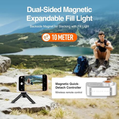Phone Flash Fill Light, Magnetic Attachment for Mobile Phones, Built-in Handle with Focus Knob, Portable LED Light Phone Photography, Vlog & Live Streaming in Kuwait