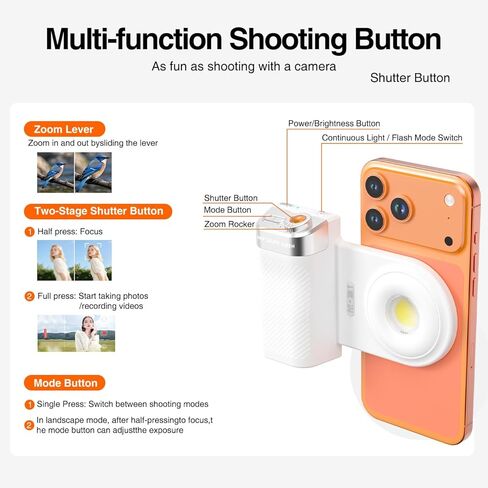 Phone Flash Fill Light, Magnetic Attachment for Mobile Phones, Built-in Handle with Focus Knob, Portable LED Light Phone Photography, Vlog & Live Streaming in Kuwait