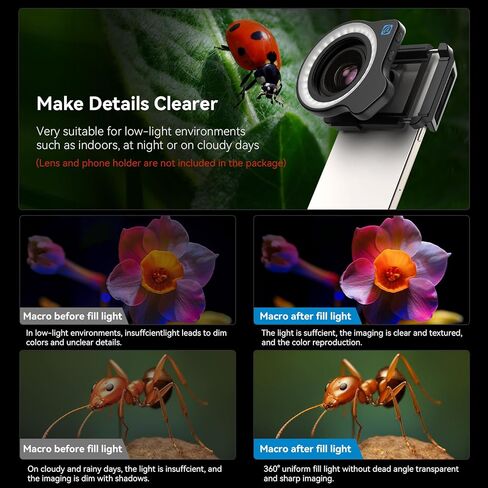APEXEL Macro Lens Ring Light, 32 High CRI LEDs with 45 Lighting Modes for 37mm/52mm Thread, Ideal for APEXEL 100mm SLR Macro Lens Attachments in Kuwait