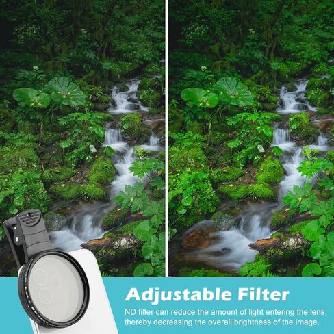 52MM Variable ND2-ND400 Filter, Clip-on Phone Lens ND Filter Kit Multi-Coated Adjustable Neutral Density Filter Compatible with iPhoneSamsung/Android Smartphones(Color:Black) in Kuwait