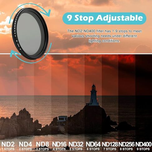 52MM Variable ND2-ND400 Filter, Clip-on Phone Lens ND Filter Kit Multi-Coated Adjustable Neutral Density Filter Compatible with iPhoneSamsung/Android Smartphones(Color:Black) in Kuwait