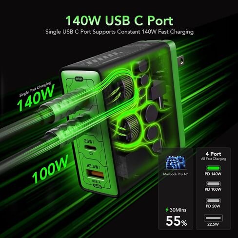شاحن كمبيوتر محمول عالمي Mfish 140 واط USB-C أبيض 4 في 1 كابل USB-C 240 واط in Kuwait