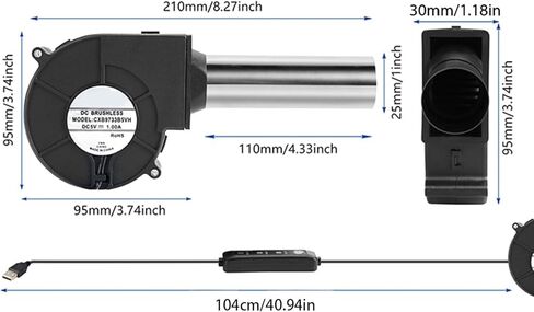 9733 5V معززات تدفق الهواء للشواء في الهواء الطلق بثلاث سرعات USB منفاخ مروحة مناسبة لموقد الحطب والتخييم منفاخ الطرد المركزي الأساسي المزود بشاحن توربيني in Kuwait