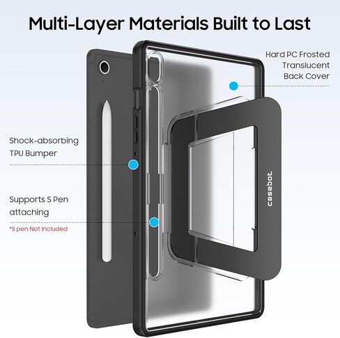 Fintie Shockproof Case for Samsung Galaxy Tab S10 Lite/ S10 FE/ S9 FE 5G 10.9 Inch/Tab S9 11 Inch with S Pen Holder, Slim Frosted Hard Cover with Multi-Angle Kickstand, Black in Kuwait