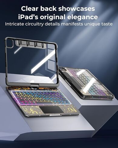 Wireless Keyboard Case for iPad Pro 13 Inch (M5 2025/M4 2024) with Pencil Holder, Clear Protective Cover with Multi-Touch Trackpad, 360 Rotatable Stand, 7-Color Backlight & 3-Brightness, Black in Kuwait