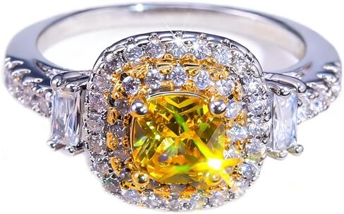 WDIYIEETN 925 Sterling Silver Full Shiny Yellow Citrine and White Topaz Cubic Zirconia Crystal Diamond Wedding Ring Jewelry for Women in Saudi Arabia