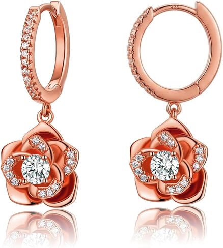 BELLNA 14K الذهب الأقراط زهرة أنيقة الأسود روز الذهب زهرة اللؤلؤ أقراط للنساء الفضة الاسترليني بعد أقراط هيبوالرجينيك للنساء أمي لها in Saudi Arabia