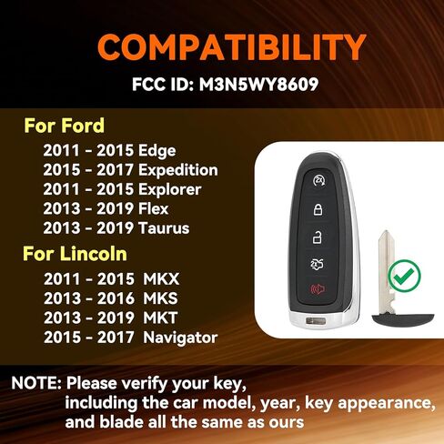 طقم استبدال مفتاح السيارة Fob DIY لـ Ford Explorer Edge 2011 2012 2013 2014 2015 Expedition Flex Taurus 2013-2016 2017 2018 2019 Lincoln MKS MKT MKX Navigator Simple Remote Fob DIY Kit M3N5WY8609 in Kuwait