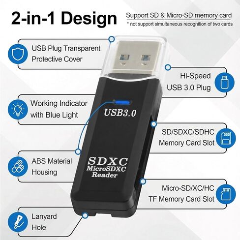 USB 3.0 SD Card Reader,2-in-1 Micro SD Adapter,5Gbps Speed for Compact Dual Slots Hub,Plug and Play for Laptop,PC in Kuwait