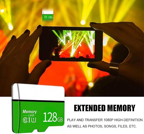 128GB MicroSD Card with Adapter, A1, C10, U1, 150MB/s Read for Smartphone, Tablet, Gaming, Full HD Video, Green in Kuwait