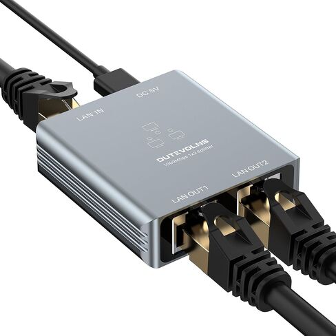 Gigabit Ethernet Splitter 1 to 2, 1000Mbps High Speed RJ45 Network Splitter, with 3FT Power Cable, 2 Devices Simultaneous Networking, for PC, Router, Cat8/7/6/5 Cable in Kuwait