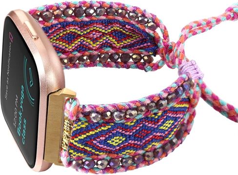 Boho Braided Bracelet Compatible with Fitbit Versa 4/Versa 3/Sense/Sense 2 Bands for Women, Handmade Woven Beaded Strap for Fitbit Smartwatch in Kuwait