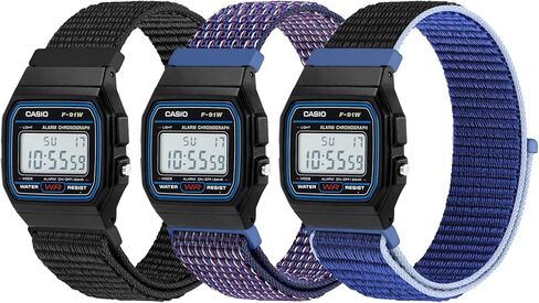 3 Pack Nylon Bands Compatible with Casio F-91W/F-84/F-94/F-105/F-108/AE-1200/W-217H/W-218H/A-158W/A-168W/SGW-300H/W-800H, Adjustable Breathable Sport Strap Solo Loop Replacement Strap in Kuwait