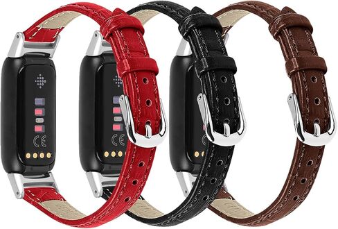 TenCloud 3-Pack Leather Bands Compatible with Fitbit Luxe, Classic Wristbands Metal Connectors Replacement Leather Strap for Luxe Fitness Tracker Women Men in Kuwait