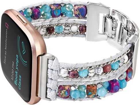 سوار Boho المضفر متوافق مع Fitbit Versa 4/Versa 3/Sense/Sense 2 للنساء، حزام منسوج يدويًا مطرز بالخرز لساعة Fitbit الذكية in Kuwait