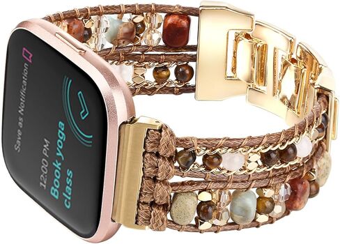 سوار Boho المضفر متوافق مع Fitbit Versa 4/Versa 3/Sense/Sense 2 للنساء، حزام منسوج يدويًا مطرز بالخرز لساعة Fitbit الذكية in Kuwait