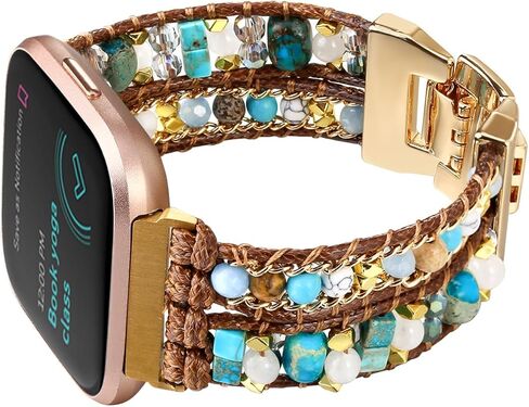 سوار Boho المضفر متوافق مع Fitbit Versa 4/Versa 3/Sense/Sense 2 للنساء، حزام منسوج يدويًا مطرز بالخرز لساعة Fitbit الذكية in Kuwait