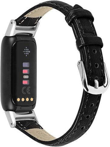 TenCloud 3-Pack Leather Bands Compatible with Fitbit Luxe, Classic Wristbands Metal Connectors Replacement Leather Strap for Luxe Fitness Tracker Women Men in Kuwait