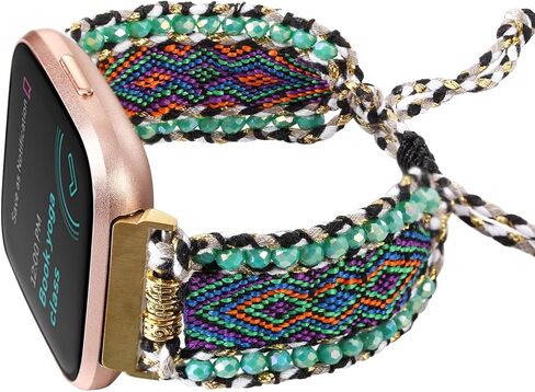 سوار Boho المضفر متوافق مع Fitbit Versa 4/Versa 3/Sense/Sense 2 للنساء، حزام منسوج يدويًا مطرز بالخرز لساعة Fitbit الذكية in Kuwait