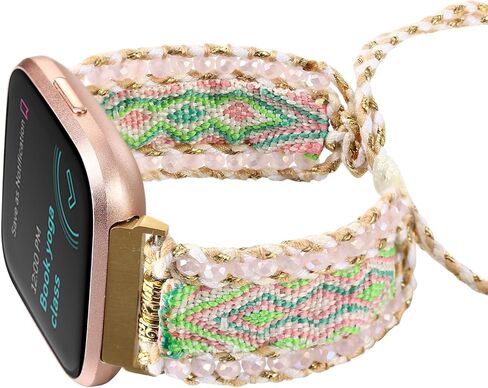 سوار Boho المضفر متوافق مع Fitbit Versa 4/Versa 3/Sense/Sense 2 للنساء، حزام منسوج يدويًا مطرز بالخرز لساعة Fitbit الذكية in Kuwait