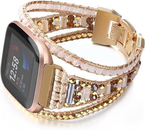 سوار Boho المضفر متوافق مع Fitbit Versa 4/Versa 3/Sense/Sense 2 للنساء، حزام منسوج يدويًا مطرز بالخرز لساعة Fitbit الذكية in Kuwait