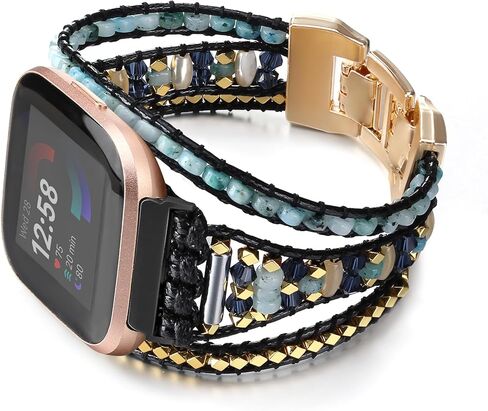 سوار Boho المضفر متوافق مع Fitbit Versa 4/Versa 3/Sense/Sense 2 للنساء، حزام منسوج يدويًا مطرز بالخرز لساعة Fitbit الذكية in Kuwait