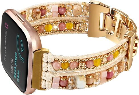 سوار Boho المضفر متوافق مع Fitbit Versa 4/Versa 3/Sense/Sense 2 للنساء، حزام منسوج يدويًا مطرز بالخرز لساعة Fitbit الذكية in Kuwait
