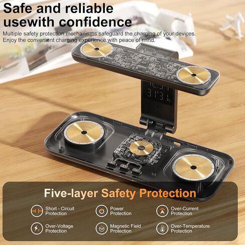 محطة شحن لاسلكية مزدوجة للهاتف 7 في 1 لأجهزة Apple وSamsung وGoogle، شاحن Magsafe مزدوج لسلسلة iPhone 17-12، لشاحن Apple Watch المزدوج لـ iWatch، مع شاحن Air Pods وإضاءة ليلية وساعة in Kuwait