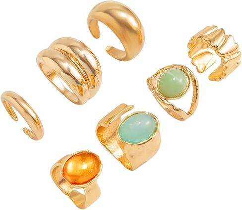 Chunky Gold Rings for Women Non Tarnish Stackable Rings for Women Gold Statement Rings Set Chunky Jewelry (Style-4) in Saudi Arabia