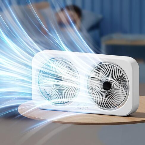 مروحة تبريد مزدوجة قابلة لإعادة الشحن عبر USB، محرك بدون فرشاة، مروحة مكتب صغيرة صامتة متعددة السرعات، دوران هواء 360 درجة، مروحة مكتبية للمنزل والنوم على الحائط in Kuwait