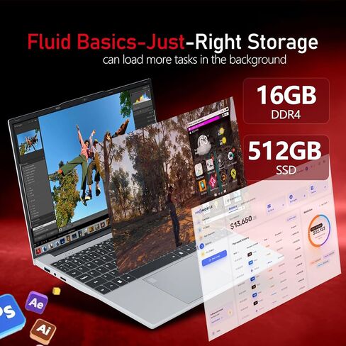 2026 Laptop, 15.6 inch Laptop Computer, 16GB RAM 512GB SSD, Celeron N150, Lap top with Backlit KB Fingerprint, WiFi5, BT4.2, 180° Open, Mini HDMI, Win 11 Pro in Kuwait