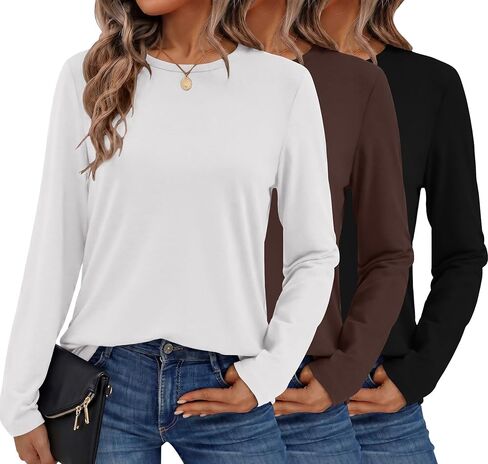 Ekouaer Womens Long Sleeve Shirts 3 Pack Crew Neck Thermal Tops Loose Fit Undershirt Base Layer Trendy Clothes XS-XXL in Saudi Arabia