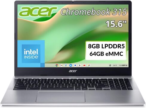 acer Chromebook 315 CB315-5HT-C66N جهاز Chromebook بشاشة لمس 15.6 بوصة - Full HD - 60 هرتز - Intel N-Series N100-8 جيجابايت - ذاكرة فلاش 64 جيجابايت - لوحة مفاتيح باللغة الإنجليزية (الولايات المتحدة) - فضي in Kuwait