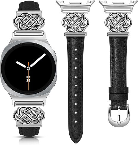 سوار جلدي بعقدة سلتيك من Minyee متوافق مع ساعة Samsung Galaxy Watch 8 40 مم 44 مم/ 8 حزام نسائي كلاسيكي 46 مم، بدون فجوة بنقرة واحدة نحيفة وأنيقة من الجلد الناعم الفاخر وحزام قابل للتعديل بتصميم جميل in Kuwait