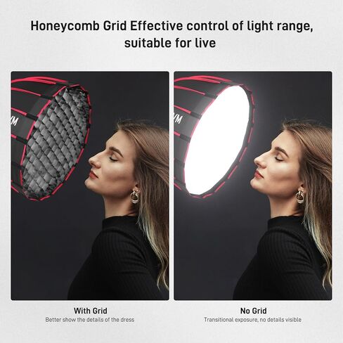 GVM 24" Quick-Release Softbox for Bowens Mount Light, 16-Rod Parabolic Softbox with Honeycomb Grid & Diffusers for GVM SD200B/SD300B/SD500B/SD650B/SD300C/SD700B Video Light in Kuwait