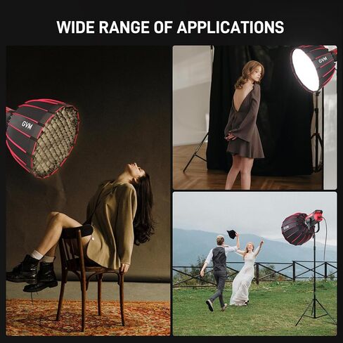 GVM 24" Quick-Release Softbox for Bowens Mount Light, 16-Rod Parabolic Softbox with Honeycomb Grid & Diffusers for GVM SD200B/SD300B/SD500B/SD650B/SD300C/SD700B Video Light in Kuwait