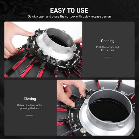 GVM 24" Quick-Release Softbox for Bowens Mount Light, 16-Rod Parabolic Softbox with Honeycomb Grid & Diffusers for GVM SD200B/SD300B/SD500B/SD650B/SD300C/SD700B Video Light in Kuwait