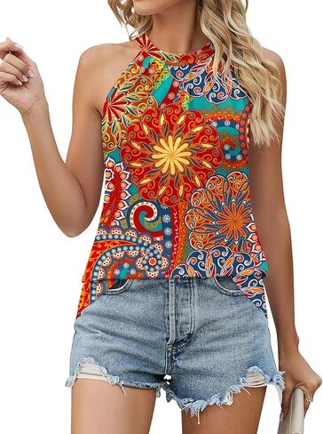 Ivicoer Tank Top for Women Pleated High Neck Halter Tops Casual Sleeveless Shirts Loose Fit S-XXL in Kuwait