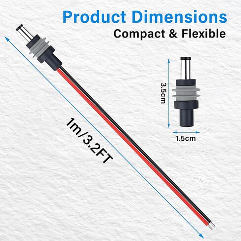 كابل تمديد طاقة صغير Starlink 14AWG، IP65 مقاوم للماء تيار مستمر 5.5 مم × 2.1 مم ذكر إلى سلك سلك عاري لتركيب المركبات خارج الشبكة (3.2 قدم) in Kuwait