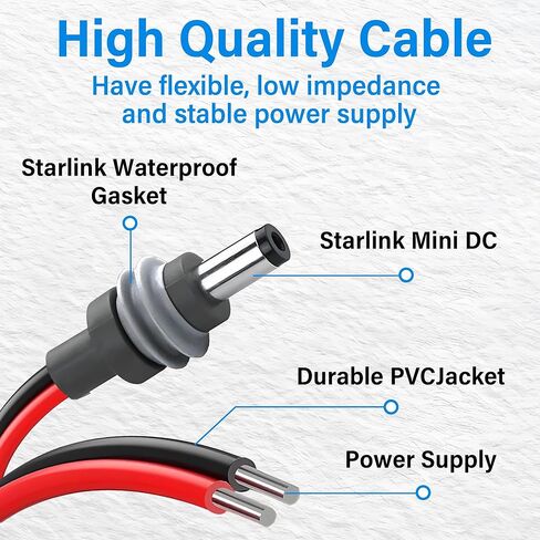 كابل تمديد طاقة صغير Starlink 14AWG، IP65 مقاوم للماء تيار مستمر 5.5 مم × 2.1 مم ذكر إلى سلك سلك عاري لتركيب المركبات خارج الشبكة (3.2 قدم) in Kuwait